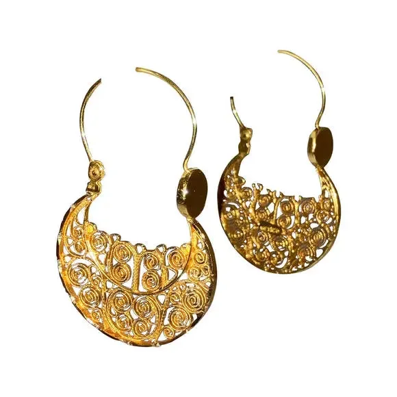 14 KT Gold Mexican Filigree Hoop Earrings